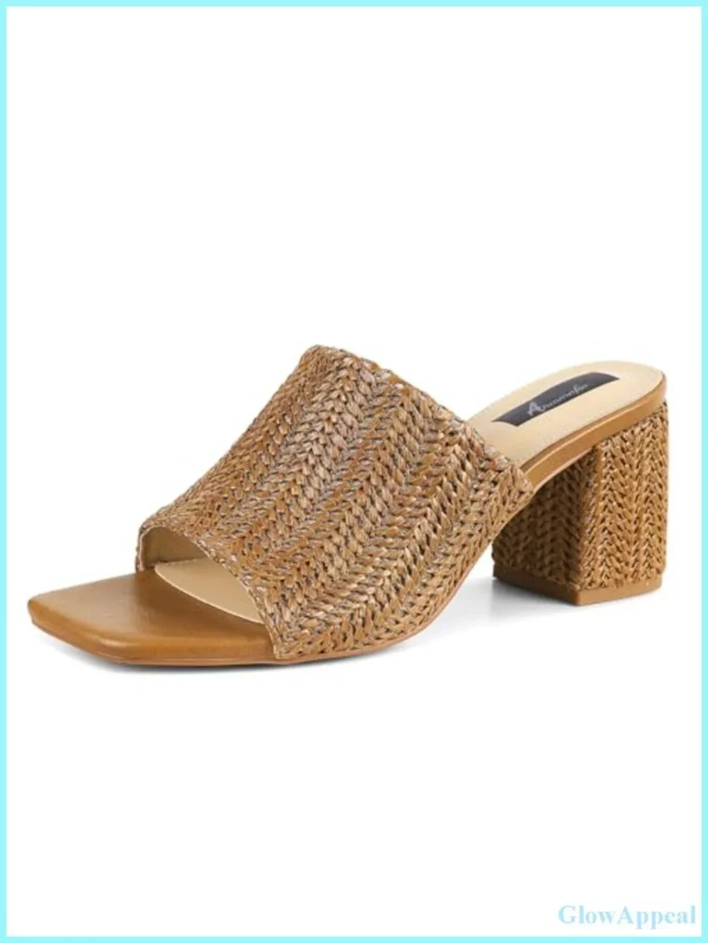 Raffia Heeled Mules Women's Square Toe Block Heel Slip On Summer Sandals